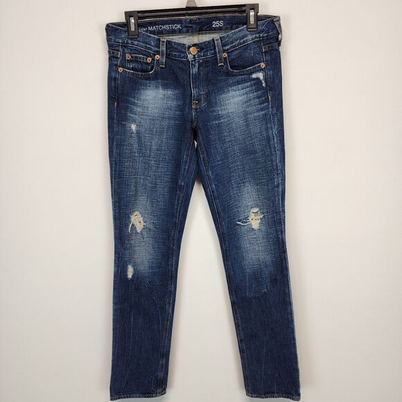 J.Crew Vintage Matchstick Ripped Jeans Size 27S Stretch Low Rise Distressed - Picture 1 of 13